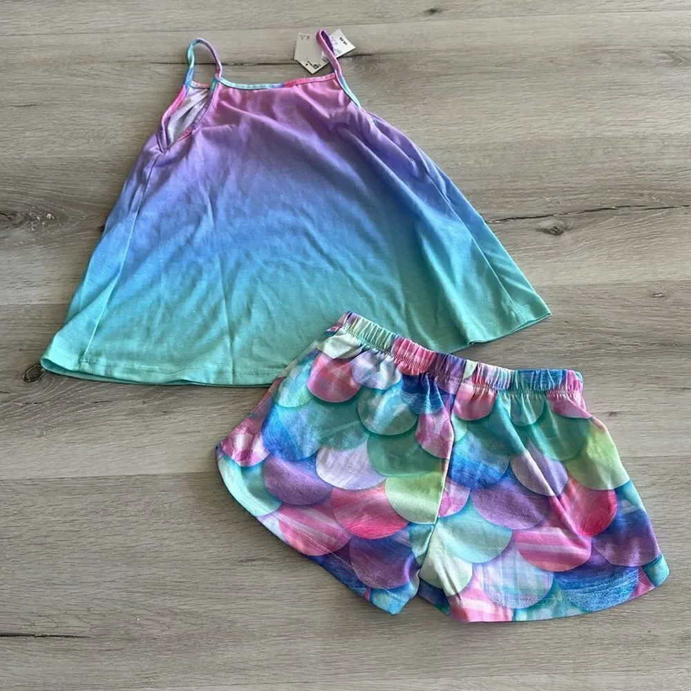 The Children's Place Mermaid Pajamas Neon Soft Mint S (5/6) NWT IN PACKA…